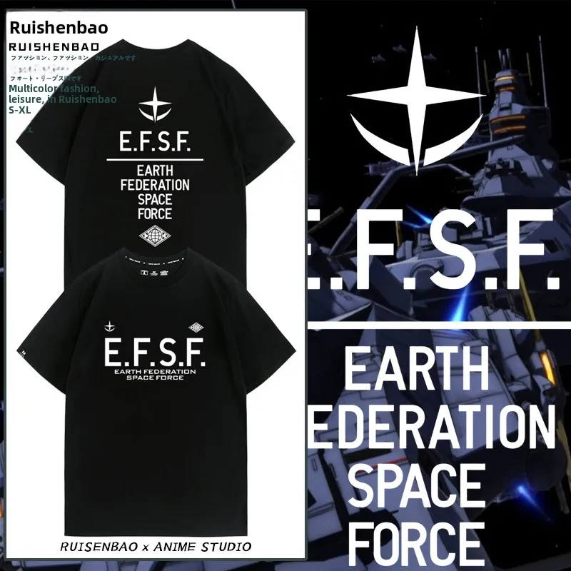 

EFSF Anime Surroundings ort Sve Men's Cotton T-irt Earth Federation Military orm Loose Fit Printed Knitted Summer Top