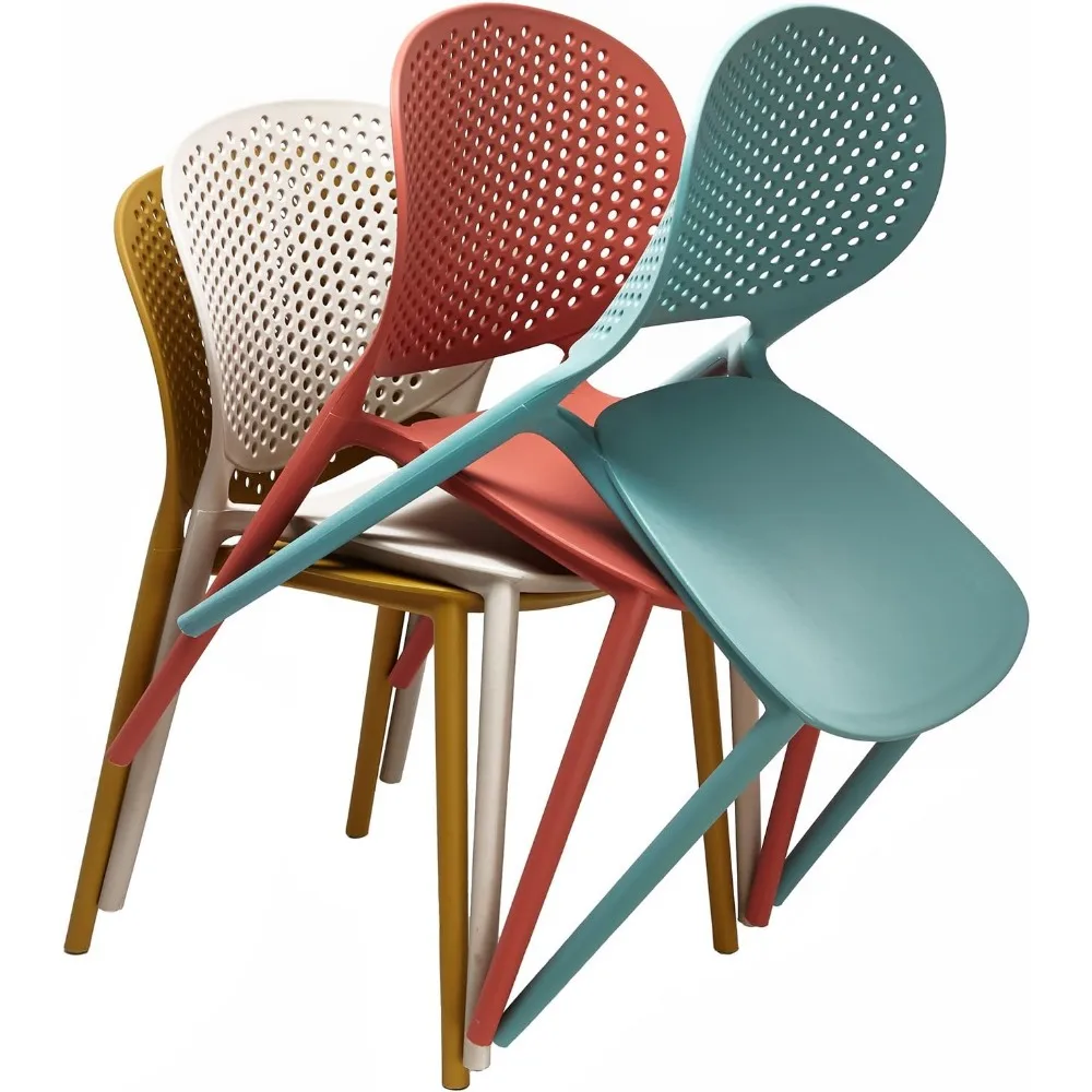 Set of 4 Modern Pool Patio Dot Chairs, Stackable Dining Side Chairs for Indoor Outdoor Kitchen Living Room Restaurant, Mustard image 4