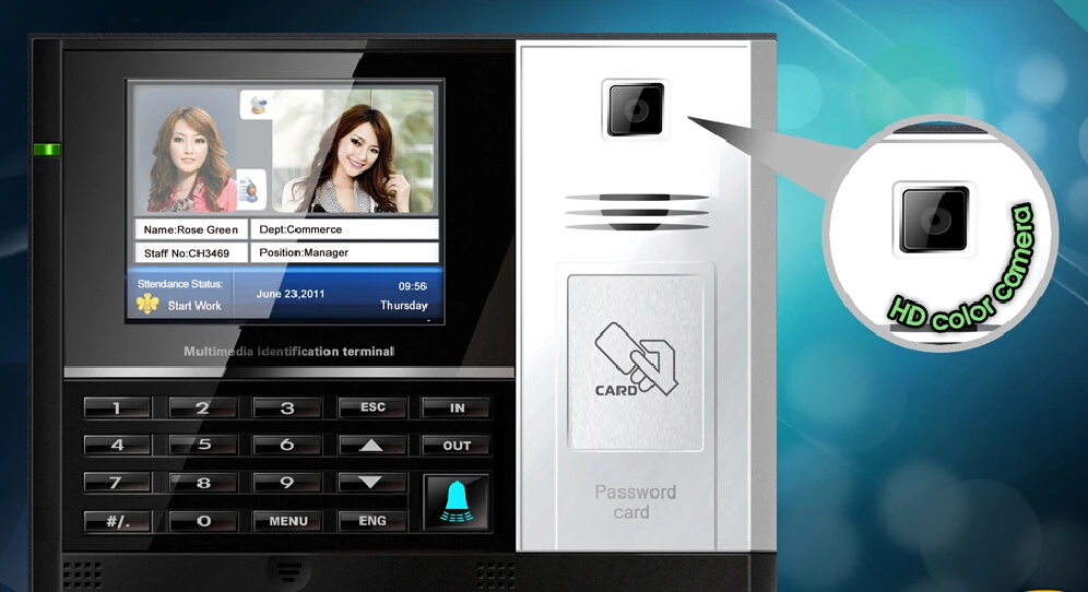 RFID Card Time Attendance Machine with HD Color Camera and Access Control