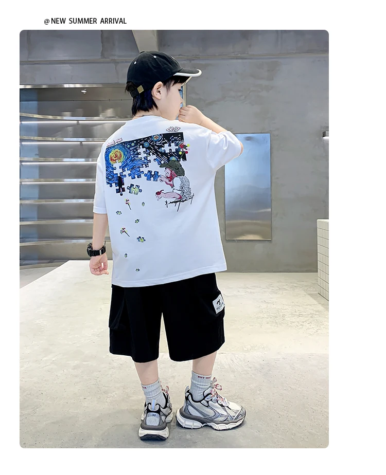 Heißer Verkauf: Designer-Sommer-T-Shirt für Jungen im Teenageralter, modisches Streetwear-Outfit, Kinder-Kurzarm-Cartoon-T-Shirt, Baumwoll-Oberteil – Detail 4