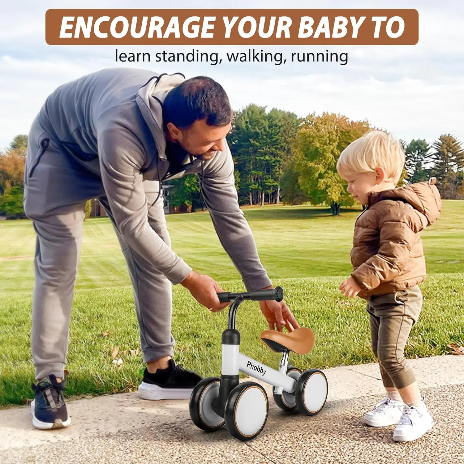 دراجة توازن للأطفال بمقعد قابل للتعديل ، عمر 1 ، 2 ، 3 سنوات ، للأولاد والبنات ، مع 4 عجلات ، للأطفال من عمر 12 إلى 36 شهرًا