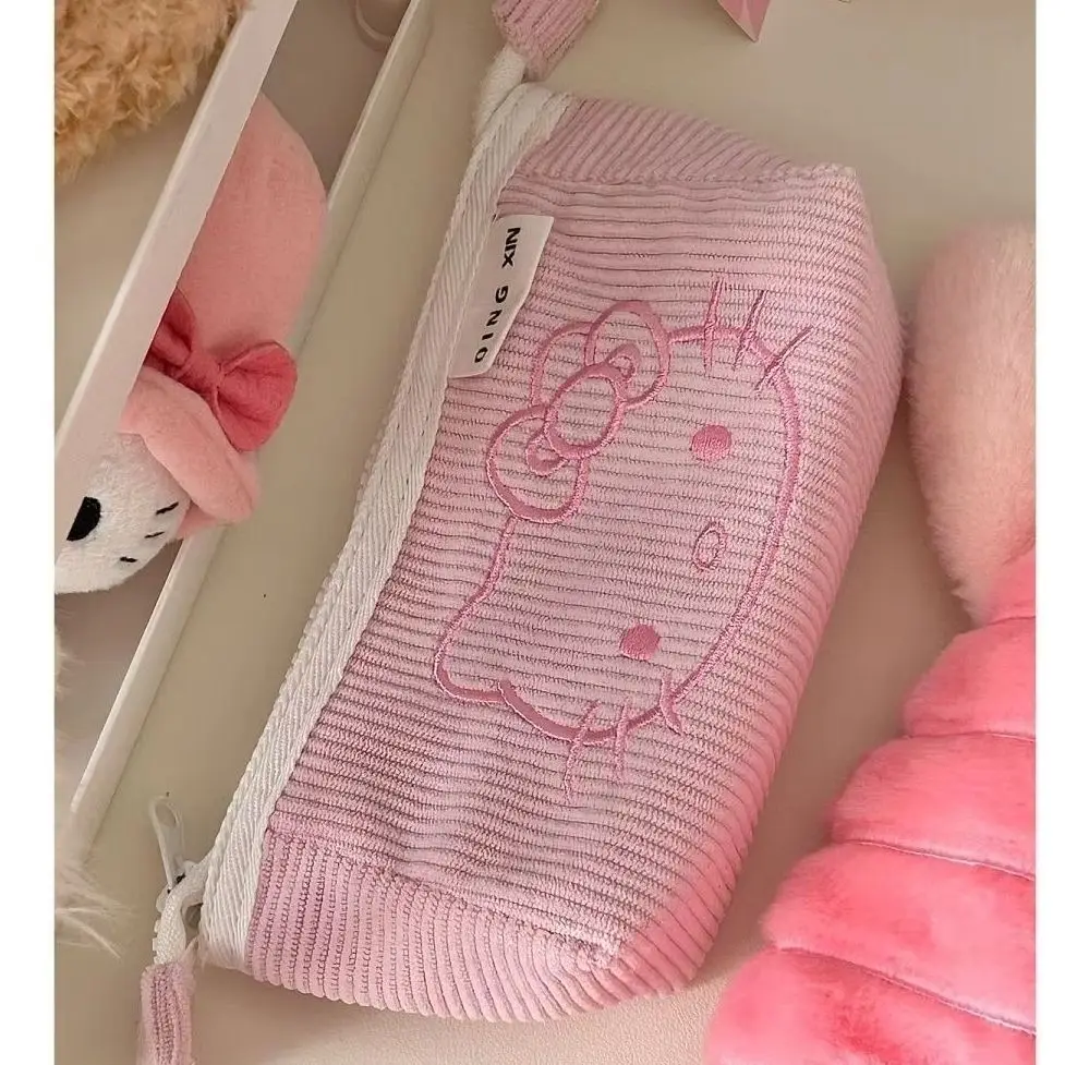 Bolsa de Armazenamento Hellokitty, Corduroy, Bolsa de Armazenamento de Material Escolar de Grande Capacidade, Estojo Organizador de Mesa
