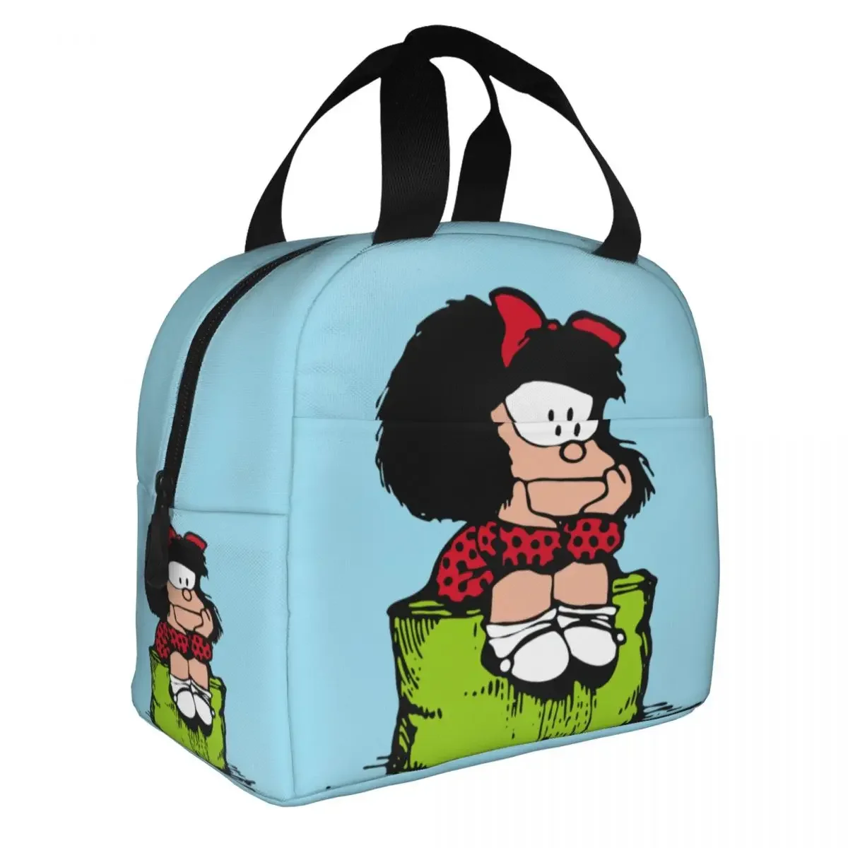 Mafalda Sad Thinking Insulated Lunch Bag Quino Comics Cartoon Lunch Container Thermal Bag Tote Lunch Box Picnic Food Storage Bag