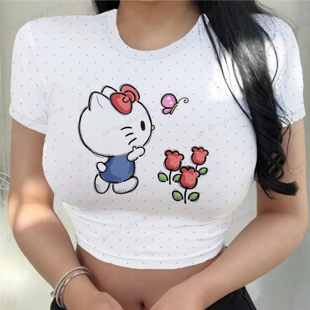 Hello Kitty Printed Women's T-Shirt Hello Kitty Harajuku Summer Female Top Tee For Lady Girl Funny Round neck T-shirts Hipster