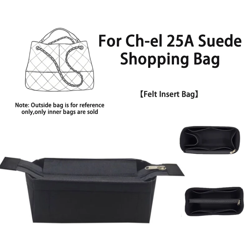 EverToner Multi-Pocket Felt Liner Insert Fits for Ch-el 25A Suede Shopping Bag Organizes Essentials Interior Organizer