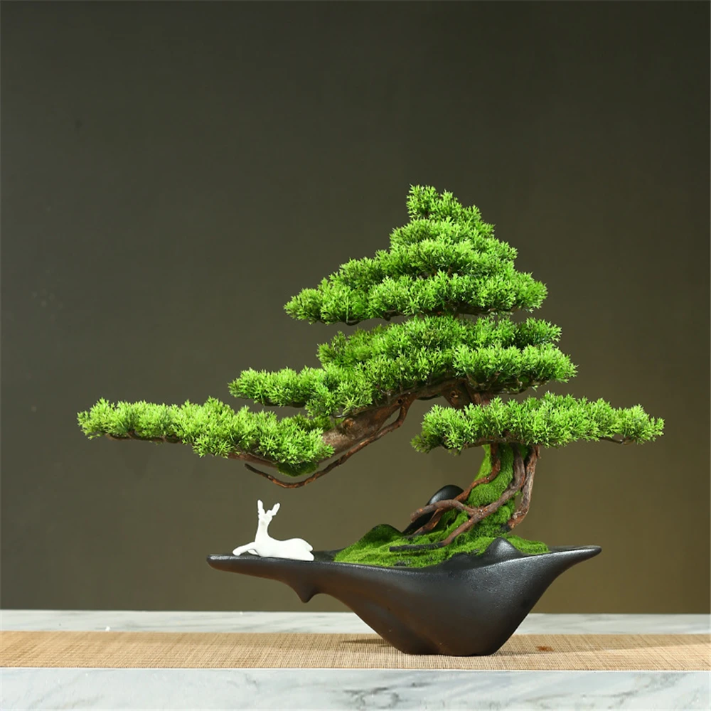 

Simulation welcome pine ornaments green plant Chinese hotel living room porch indoor fake plant Arhat pine tree cypress bonsai