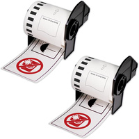 2 x Rolls Brother DK 22251 2251 Black/Red on White Continuous Labels 62mm (W) X 15.24m (L) for QL-800 QL-810W QL-820NWB Printers