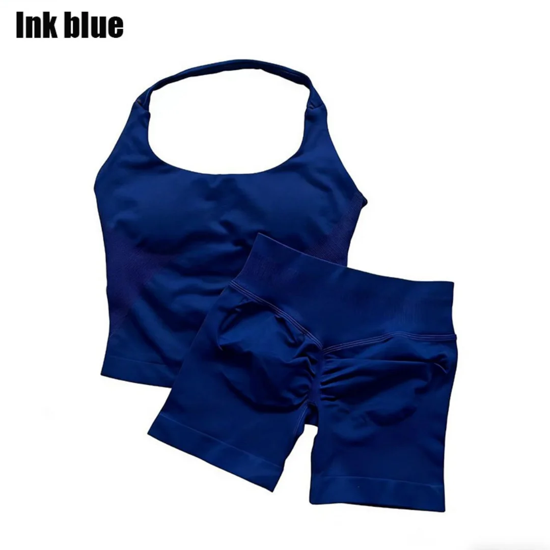 Impact l0g0D Sexy Halter Back High-Waist Peach Sportbeha en Shorts Set Pilates Push-Up Yoga Vest Training Fitness BH Set