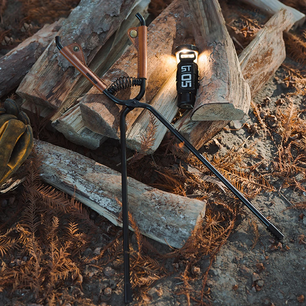 

Picnic Fire Clips with Leather Cover BBQ Charcoal Clips Carbon Steel Long Handle Fire Poker Anti-Scald Outdoor Camping BBQ Tools