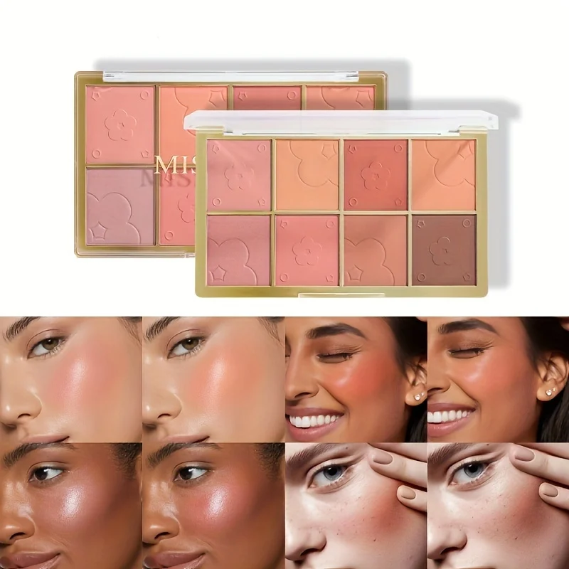 8-Color Matte Blush Palette Portable Sweatproof Long-Lasting Natural Cheek Makeup Skin-Fit Blusher Compact for Makeup Enthusiast