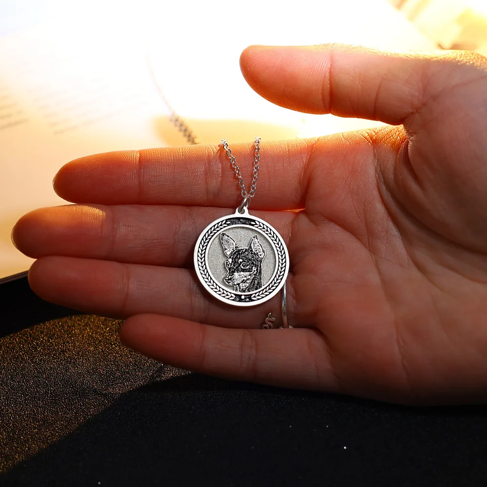 Luxury Customize Sculpture Carving 925 Sterling Silver Necklace Pet Picture Portrait Coin Pendant Gifts Jewelry