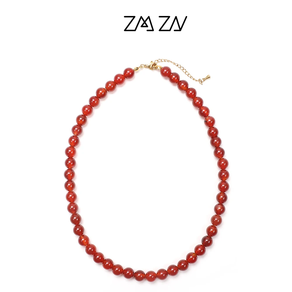ZMZY Red Agates Natural Stone Beads Necklace Women Men Genuine Healing Red Chains Round Choker Jewelry