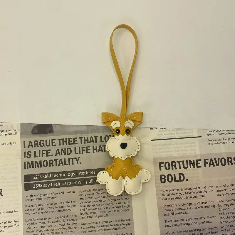 Cute Dog Faux Leather Bag Charm Pendant, Splicing Craft, Long Hanging Strap, Fashion Deco Accessory Small Gift for Dog Lovers