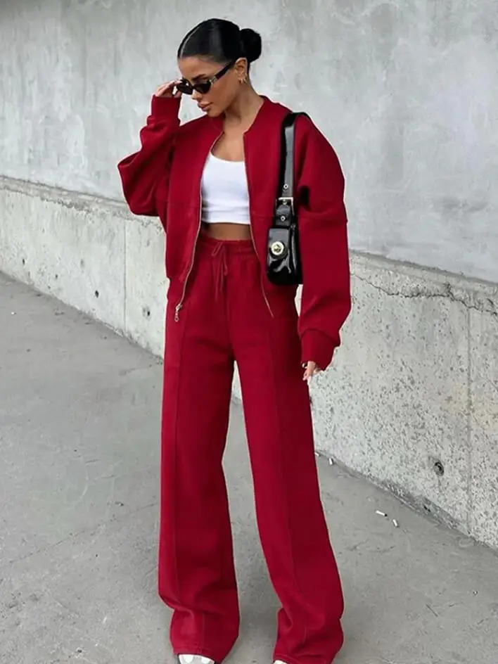 

Leisure suit American autumn/winter cardigan fashion street style long sleeved jacket long pants two-piece set