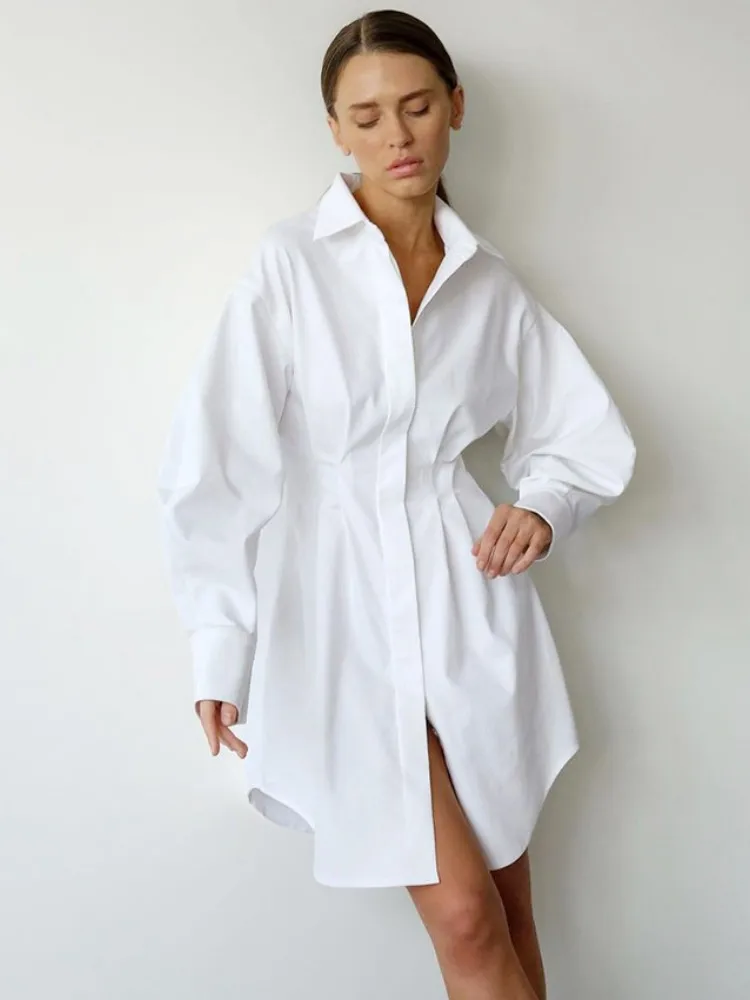 Shirt Dress High Waist Vestidos Elegantes Para Mujer Solid White Club Outfits For Women Aesthetic Clothes Buttons Robe Femme Été