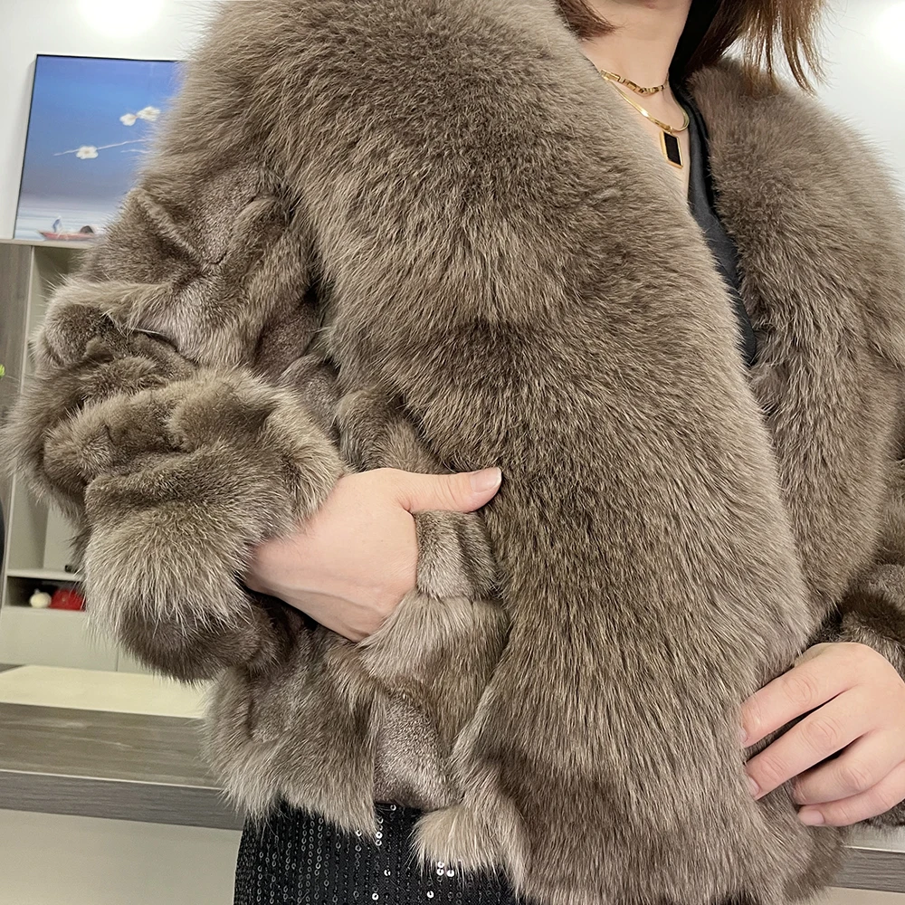 Women Winter Fashion Real Fur Thick Coats Warm Natural Fox Fur Coat High Quality Luxury Fashion Short Pluffy Fur Female Jacket