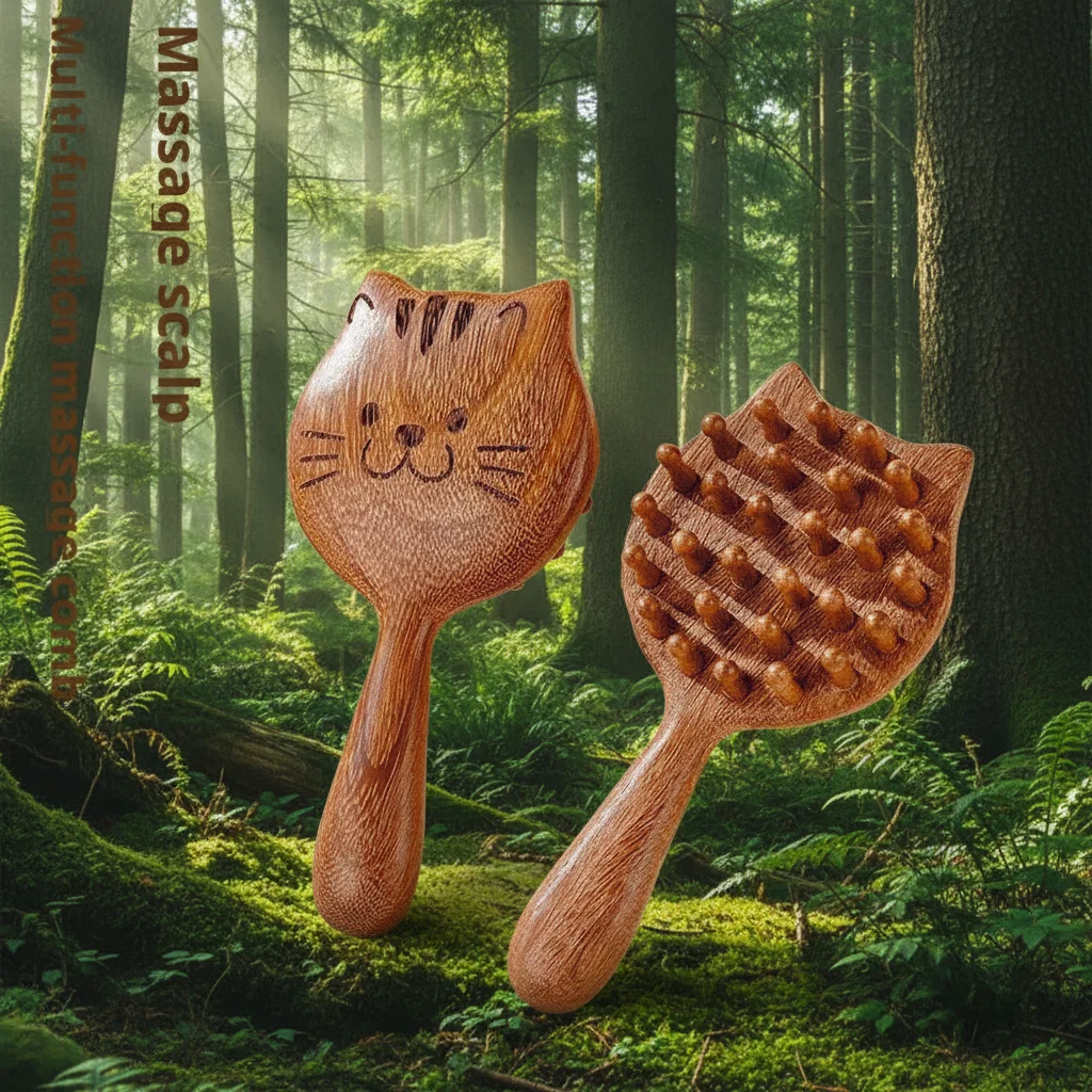 

Массажная щетка для головы котенка, массажная расческа для кожи головы из сандалового дерева, 28, массажная расческа для волос с грубыми зубцами головы, тела