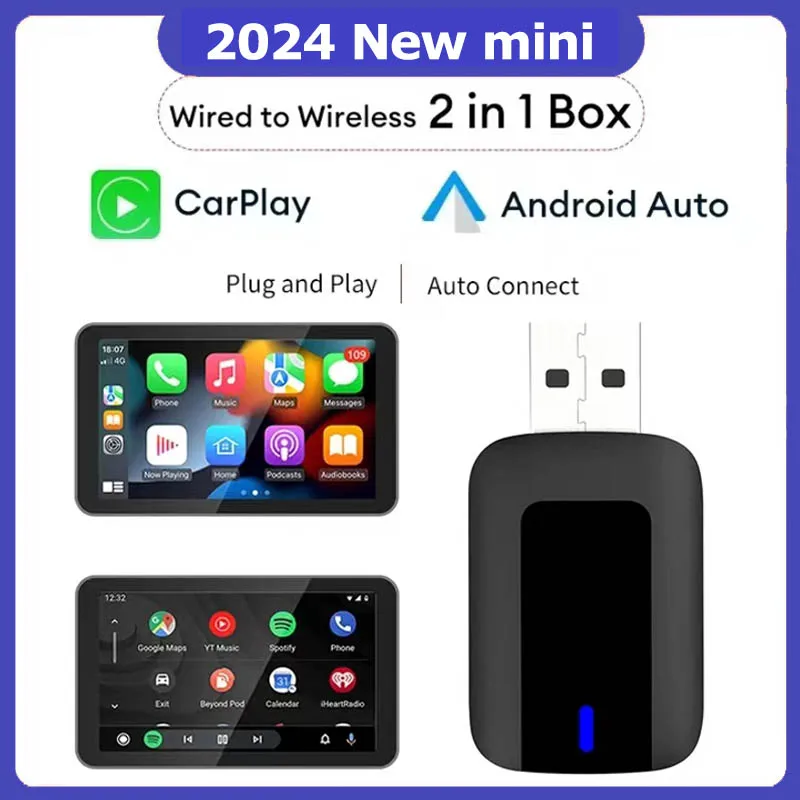 

2in1 Wireless Carplay Android Auto Adapter USB Car Dongle Plug&Play CarPlay AI Box BT WiFi for Wired CarPlay/Andriod Auto Cars