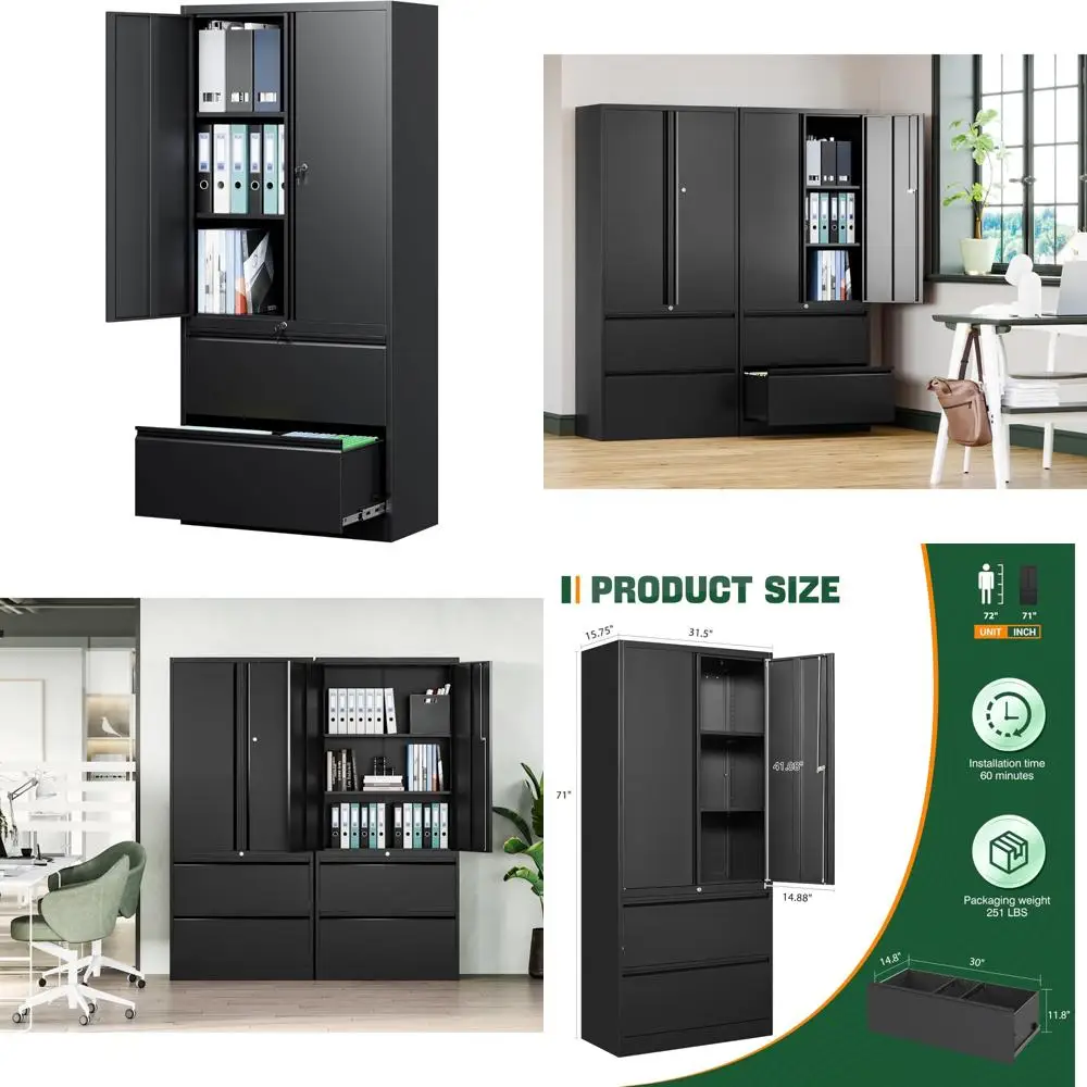 خزانة تخزين معدنية للمكتب المنزلي، خزانة ملفات ذات درجين مع أرفف وقفل قابلة للتعديل، مناسبة للحجم القانوني/الحروف