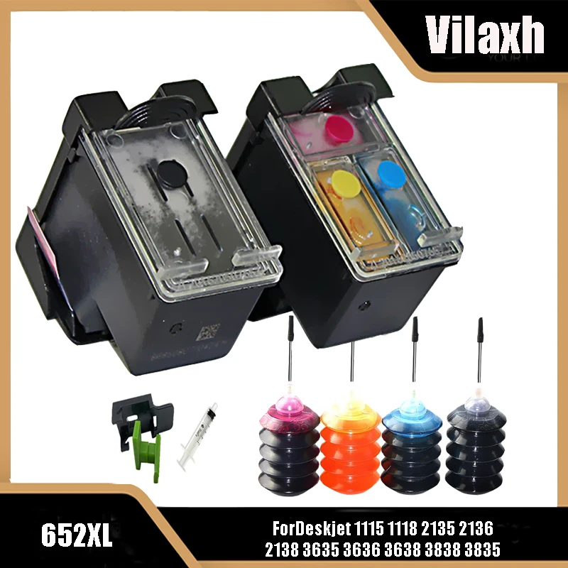 

Vilaxh Refillable Remanufactured for HP 652 652XL HP652 Ink Cartridge Deskjet 1115 1118 2135 2136 2138 3635 3636 3638 3838 3835