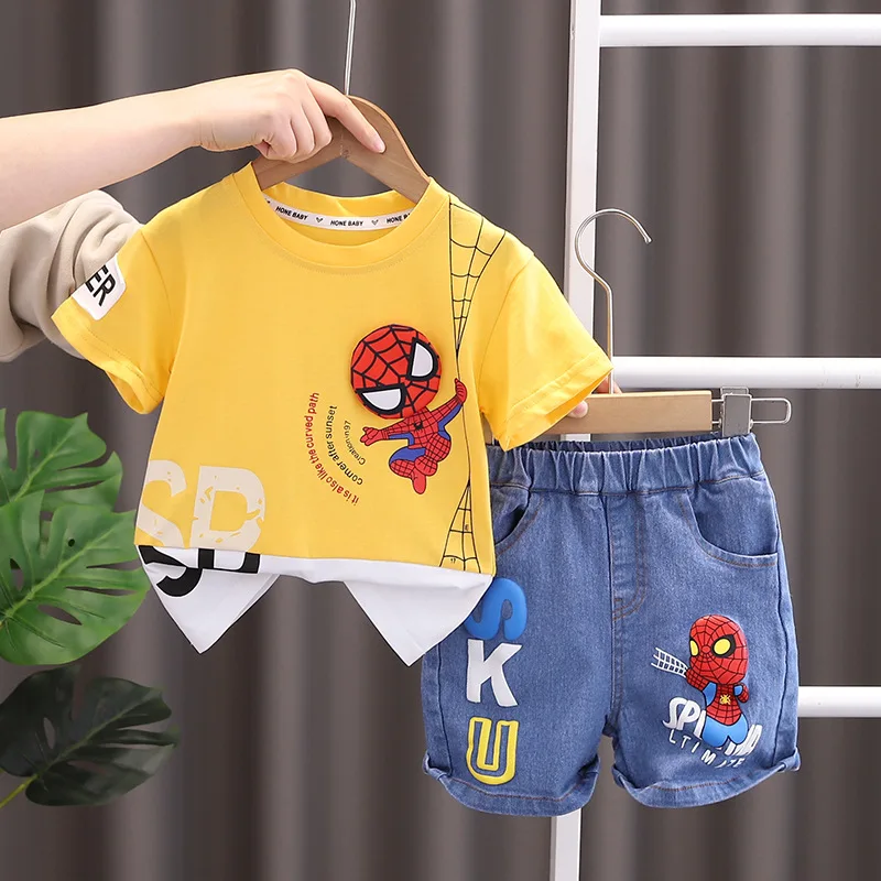 Summer New Product Boy Cartoon Spider Man Short Sleeve Set