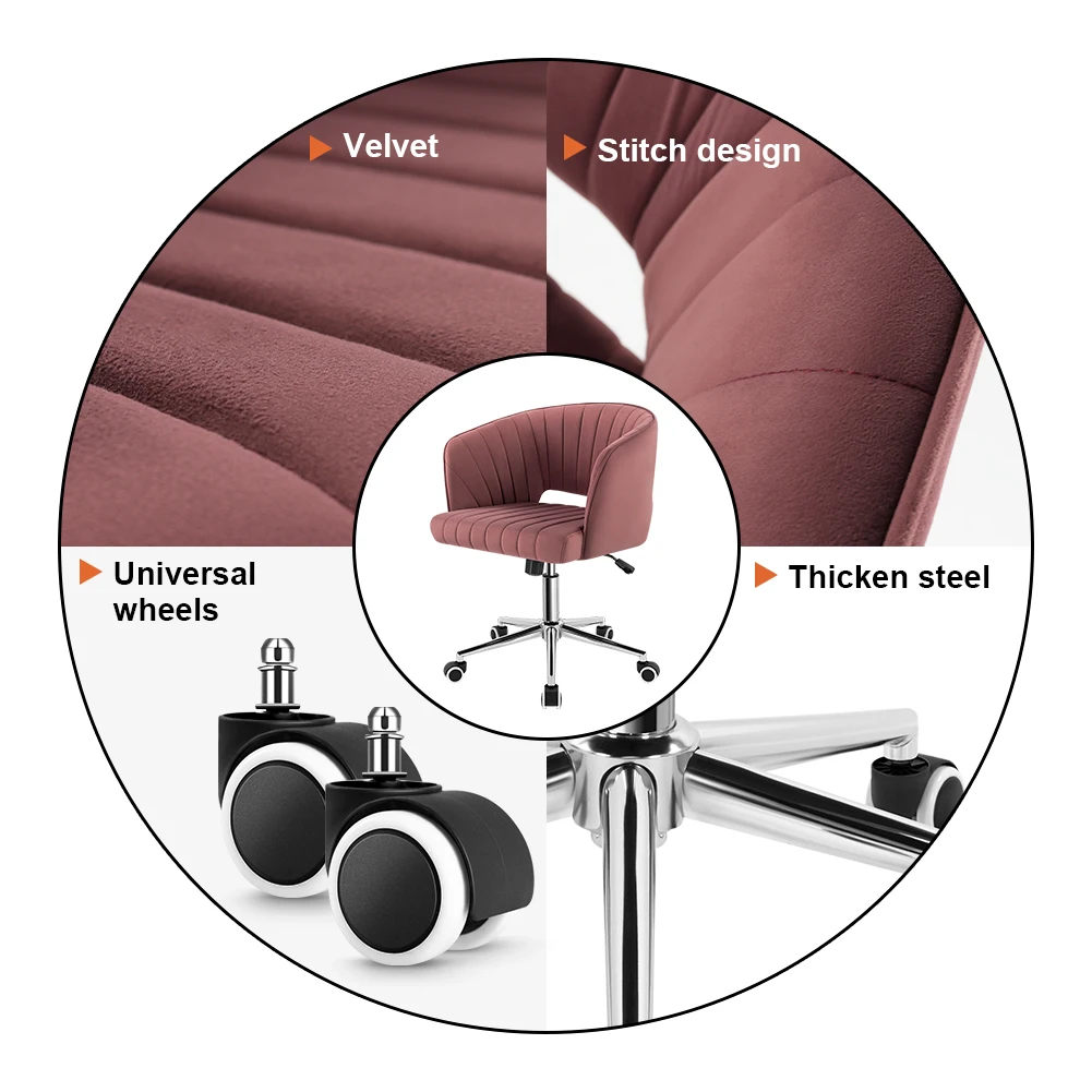 KKTONER Bureaustoel Fluwelen bureaustoel Draaifauteuil Leuke moderne stoffen thuiskantoor Bureaustoelen met wielen Verstelbare stoel