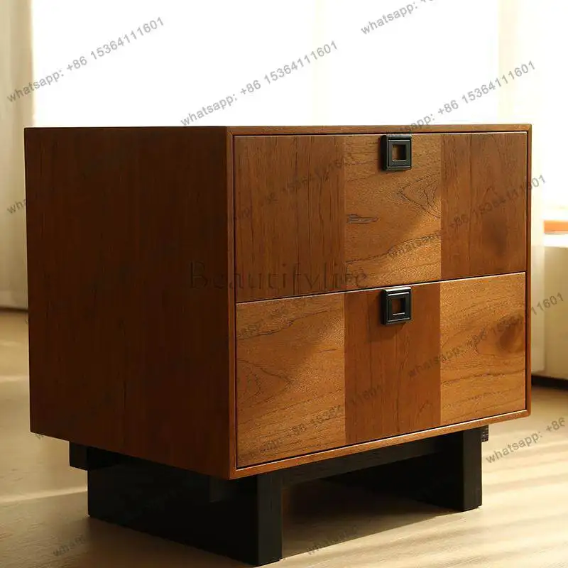 

Solid wood bedside table retro teak edge cabinet bedroom decoration