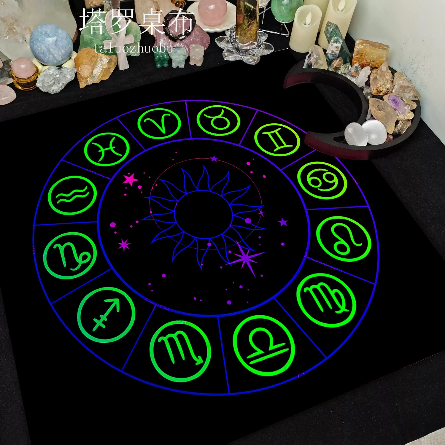 VIKAMA Zodiac Wheel & Tree of Life Tarot Tablecloth, 6 Assorted Designs, Divination Decor for Witchcraft Wicca