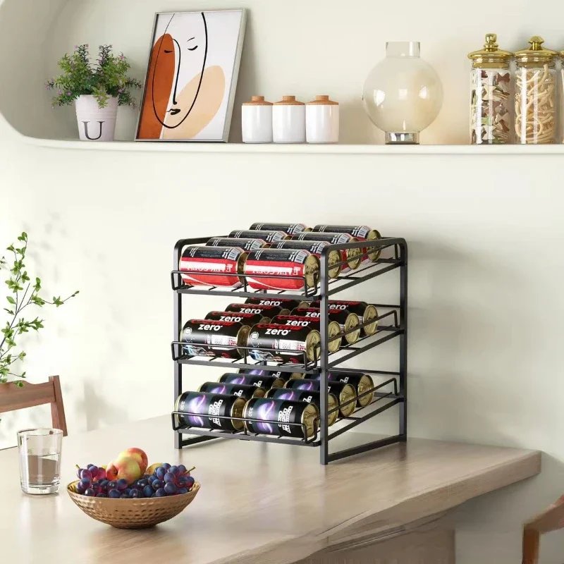 Multi-storey Kitchen Storage Racks Iron Tabletop Beer Can Sorting Shelf Refrigerator Pop Can Rolling Coke Rack Storage Organizer