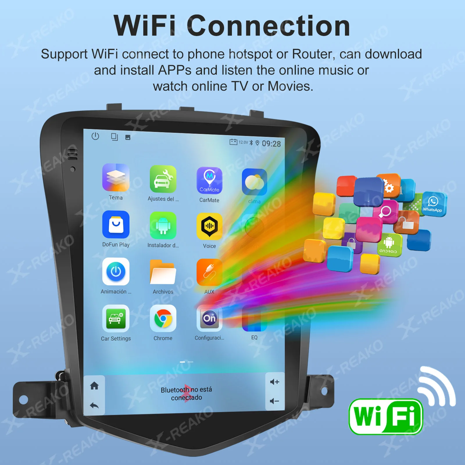 X-REAKO 9.7 بوصة أندرويد 12 Carplay Auto 4Core DSP لشروليه كروز 2008-2014 راديو السيارة الوسائط المتعددة مشغل فيديو Navigaion 2Din