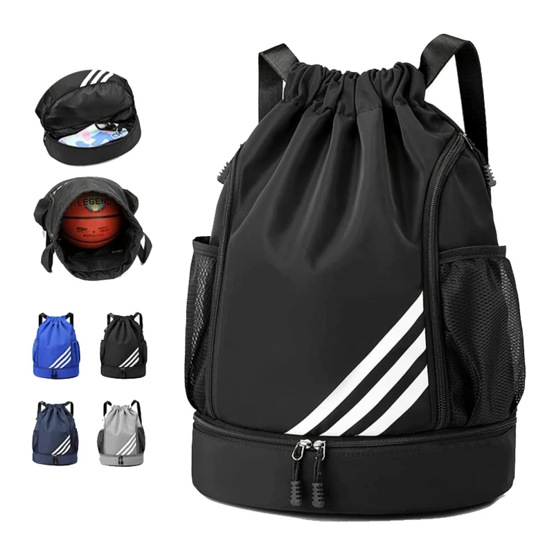 Mochila de deportes al aire libre, bolsa de fútbol con cordón, mochila de gimnasio, viaje, senderismo, bolsa trasera con cordón, multibolsillo,