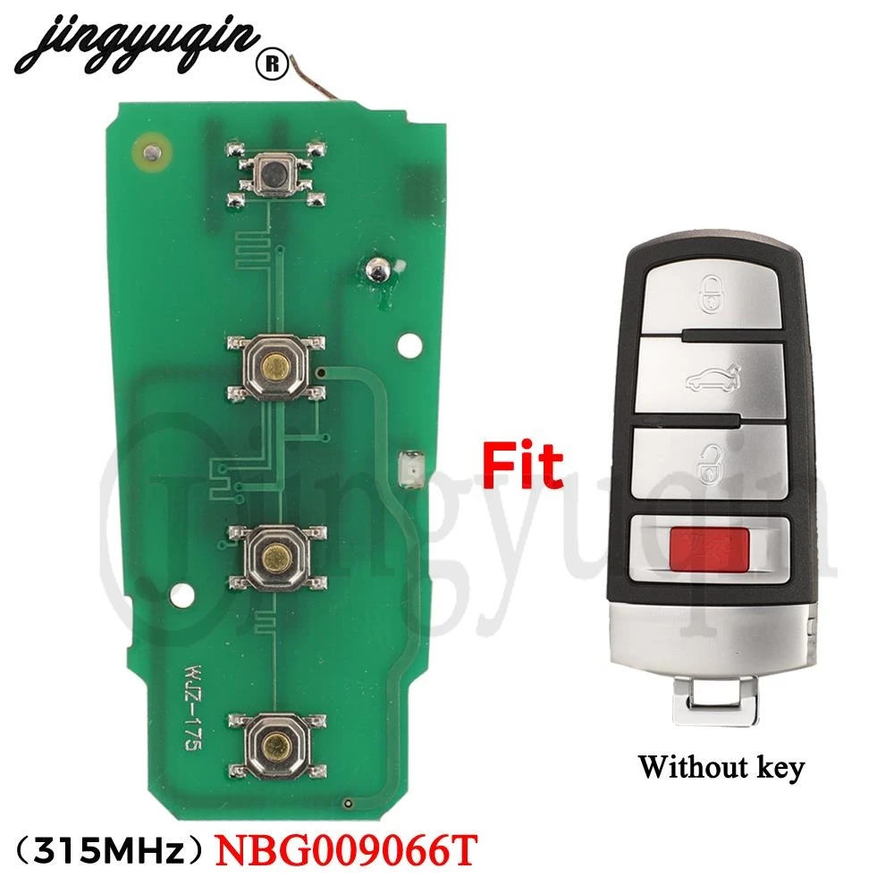 Jingyuqin para vw volkswagen passat 2006-2013 cc 2009-2015 placa de circuito chave remota 315mhz id48 chip 4 botões fob nbg009066t