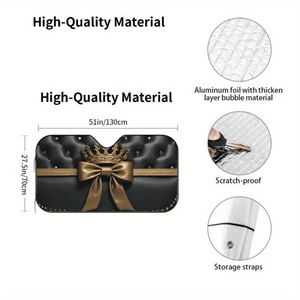 Black Purse With Golden Crown | Universally Applicable Polyamide Car Sunshade, Front Window Sun Cover, Durable Visor For Car Dec