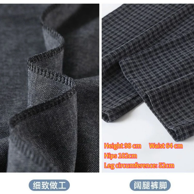 Retro Woolen Plaid Wide Leg Casual Pants Autumn Classic Thicker High Waist Straight Floor-Length Pants Baggy Streetwear Trousers
