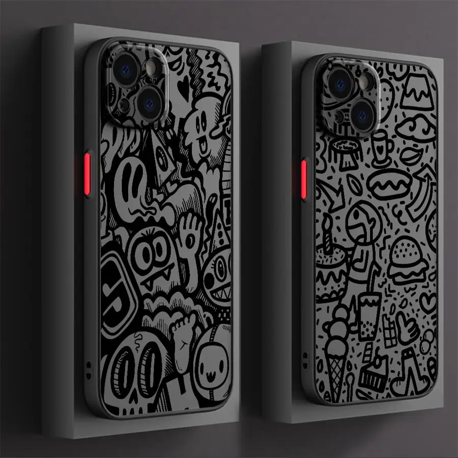 

Black Graffiti Funda Back Phone Cover Case for iPhone 17 Pro Max 13 Mini 7 8 SE 12 16 Plus 11 15 XS XR Air 14