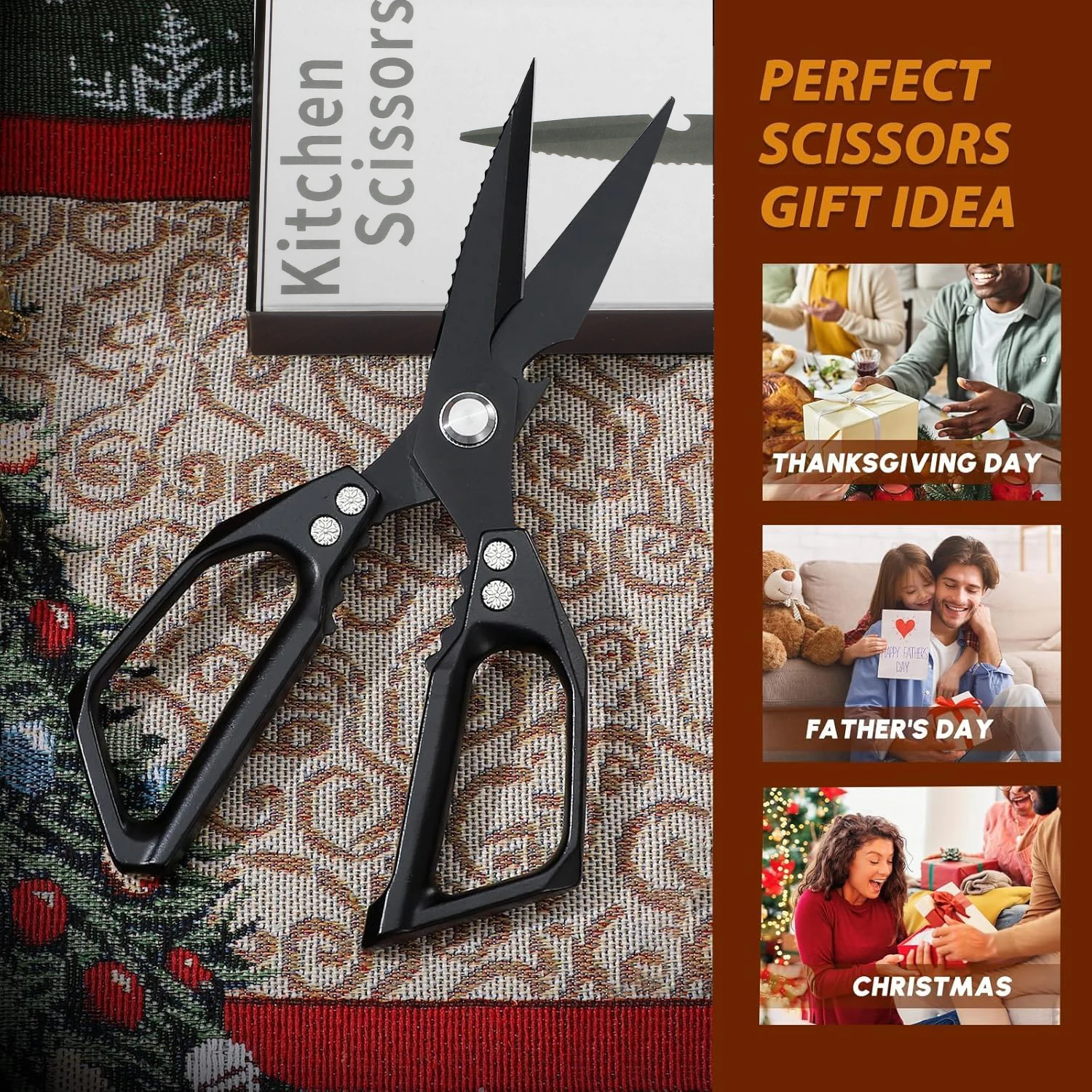 Heavy-Duty Powerful Kitchen Bone Shears, 209g, Comfort Grip, Non-Slip Pattern, Plane-Shaped, Sleek & Elegant