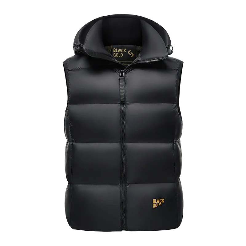 Winter Donsjack Vest Heren Luxe Licht Zwart Goud 90% Eendendendons Warm Mouwloos Jasje Trendy Capuchon Dik Koudebestendig Vest