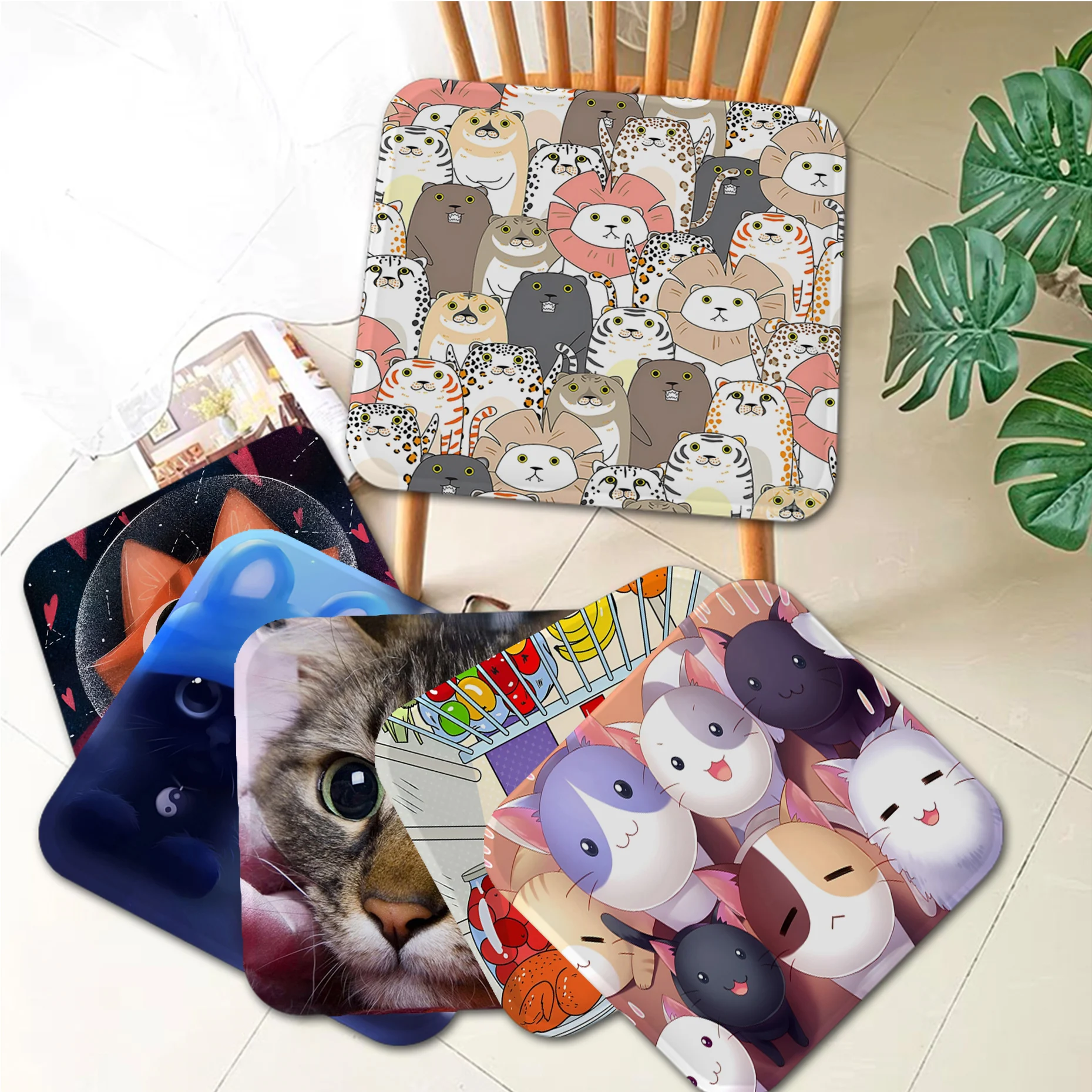 Niedliche Cartoon Katze Einfachheit mehrfarbige Stuhl kissen weichen Büro autos itz Komfort atmungsaktiv 45x45cm Stuhl kissen