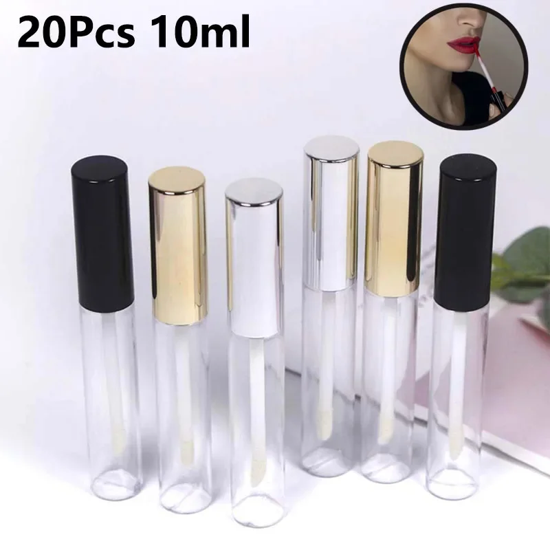 

20 шт., 10 мл, многоразовая бутылка для блеска для губ, пустой прозрачный контейнер для бальзама для губ, косметическая жидкая помада, образец бутылки для путешествий