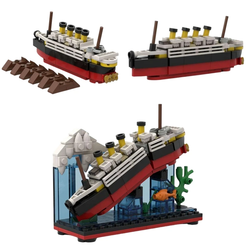 Titanic Break In Half With Case Building Blocks Boat Ship Model Cruise Shipwreck Kits Classical Mini Bricks for  Kids Birthday