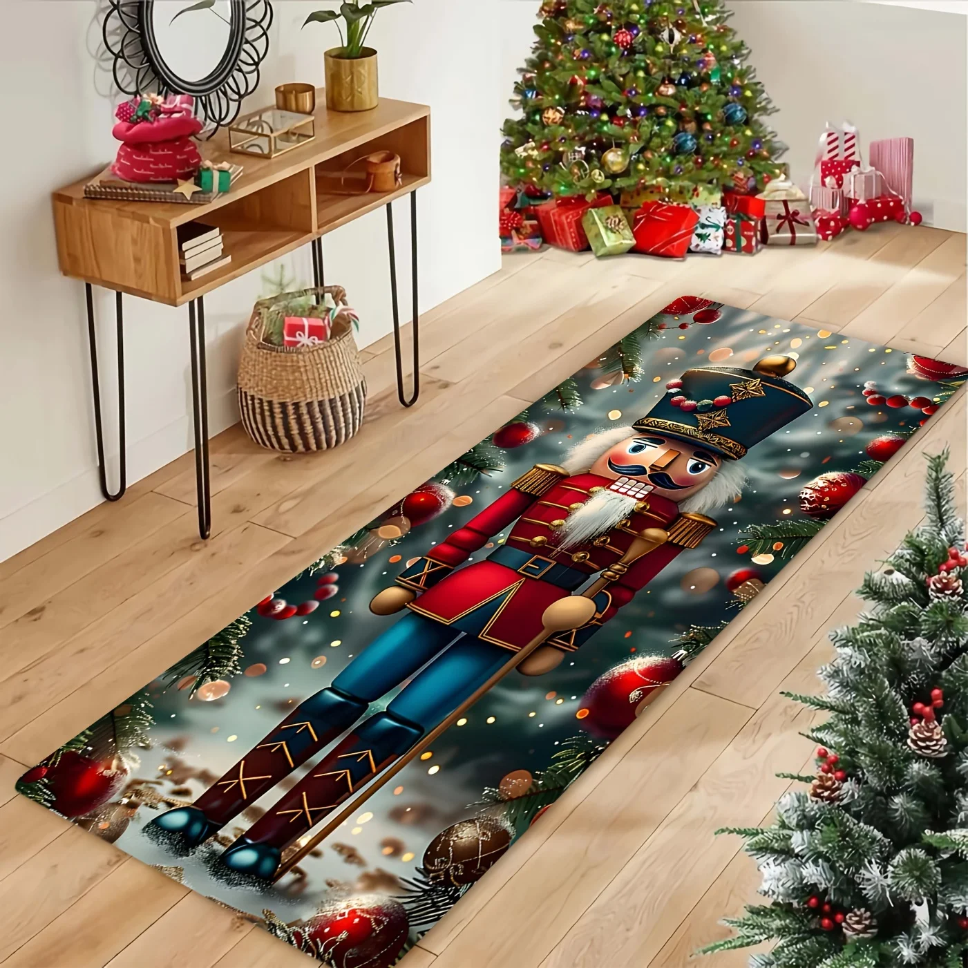 1pc of Christmas Nutcracker Soldier Runner Rug for Living Rooms, Bedrooms, Kitchens, Hallways Festive Home  Christmas Decor