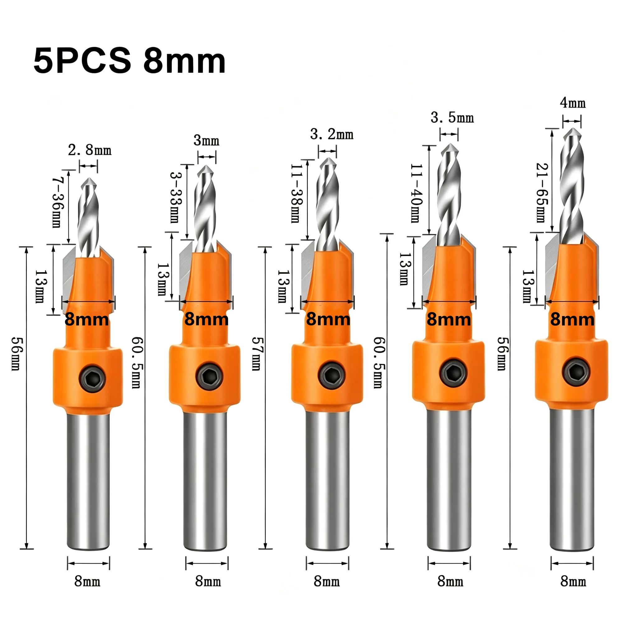 5Pcs Countersink Drill Bit Set 8mm 10mm Sink Hole Hiding Screw Hole Woodworking Hole Opener Carpentry Repair Installation Tool