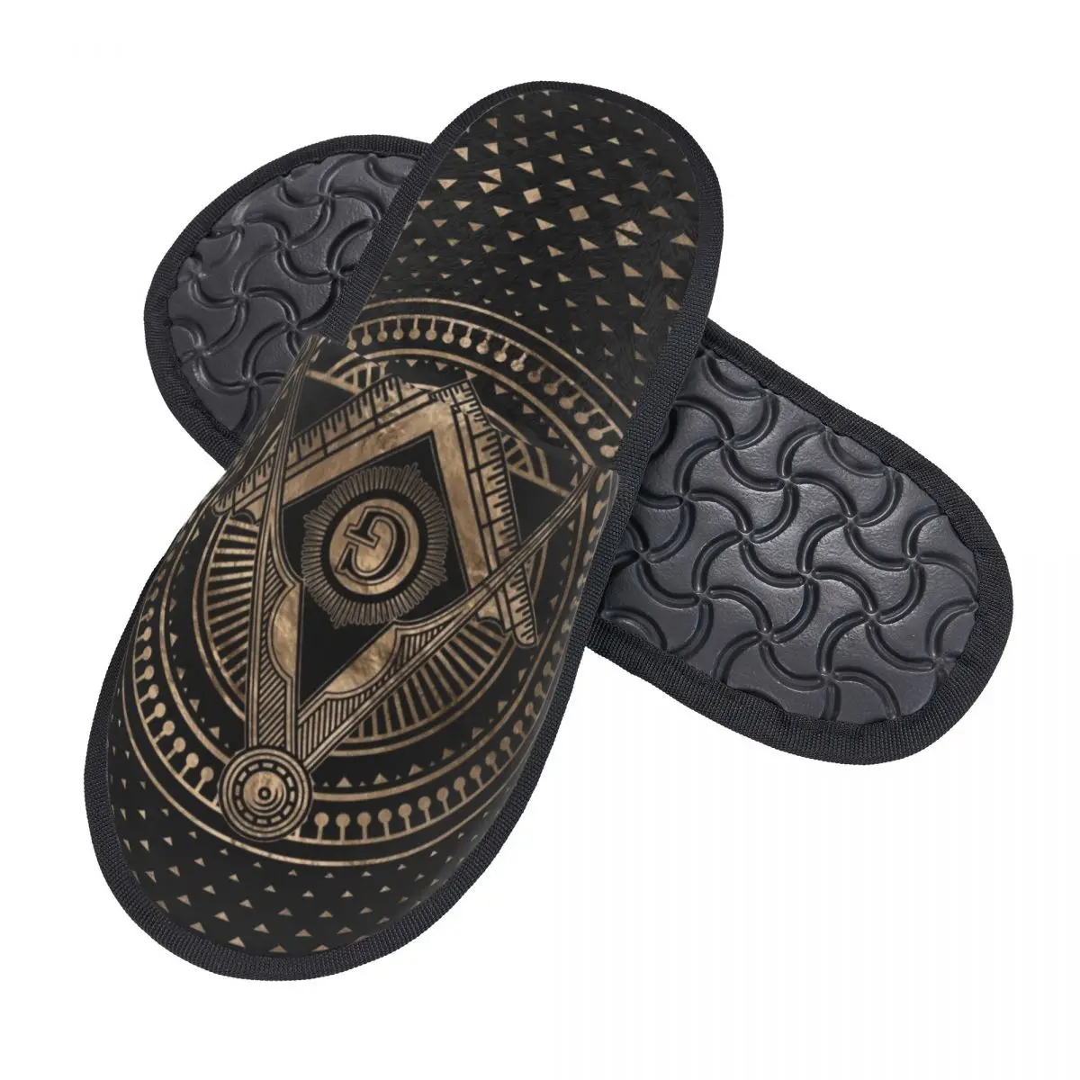 Freemasonry Symbol Square And Compasses House Slippers Women Cozy Memory Foam Mason Slip On Spa Slipper Shoes