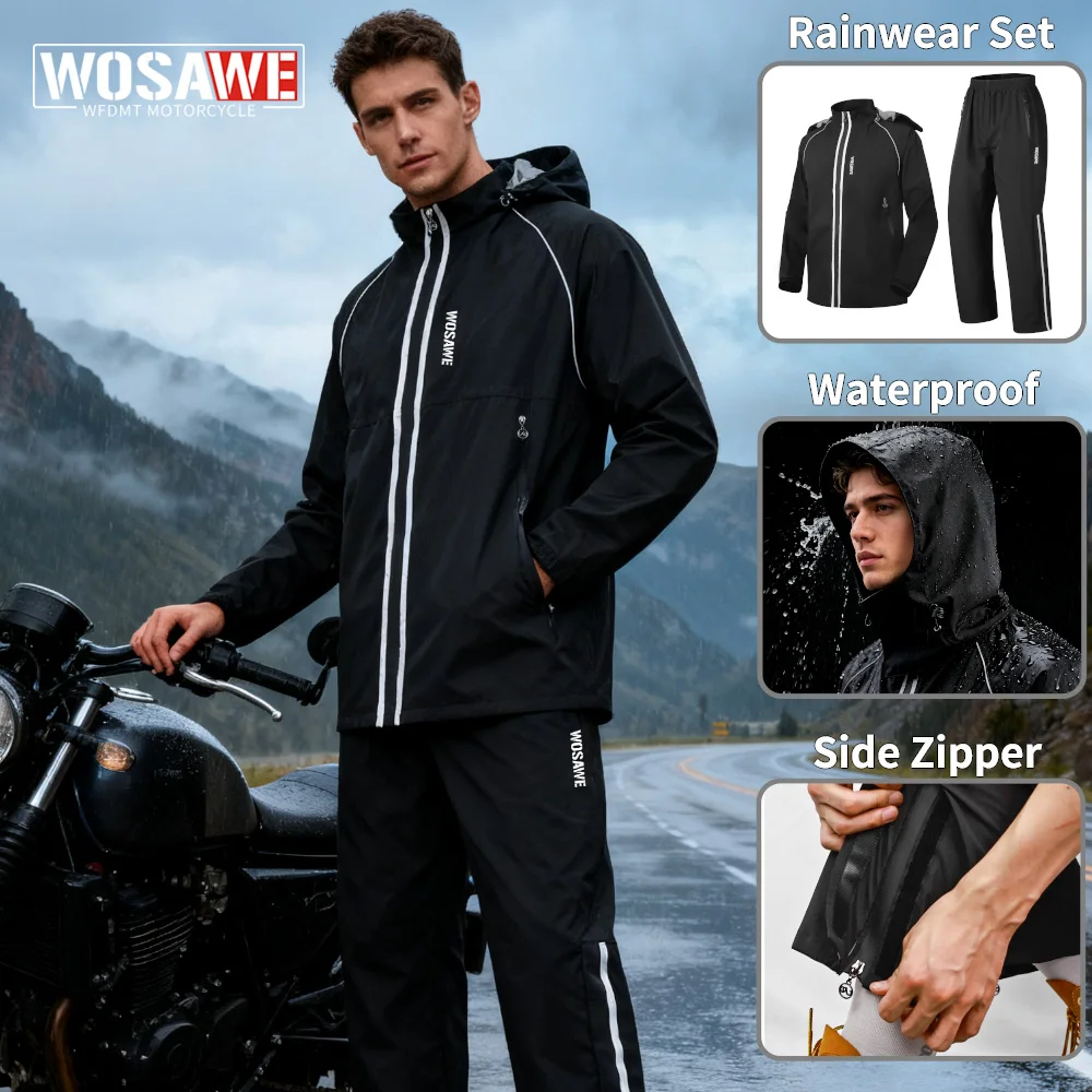 

WOSAWE Motorcycle Raincoat Reflective Rain Pants Waterproof Motocross Suit Motorcycle Rain Jacket Rider Split Rain Clothing