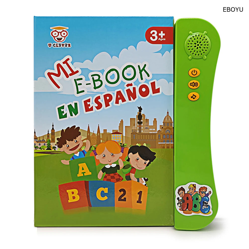 Eboyu UC168-18 inglês/espanol leitor de livro leitura bilíngüe educacional falando som brinquedo inglês/espanhol máquina aprendizagem