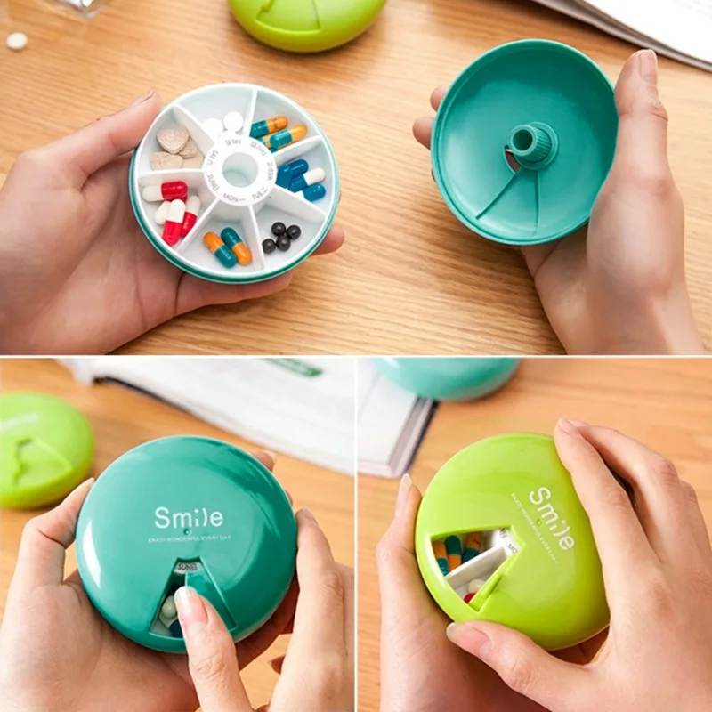 1PC 7 Days Weekly Tablet Pill Medicine Box Holder Storage Organizer Container Case Rotating Pill Box Splitters