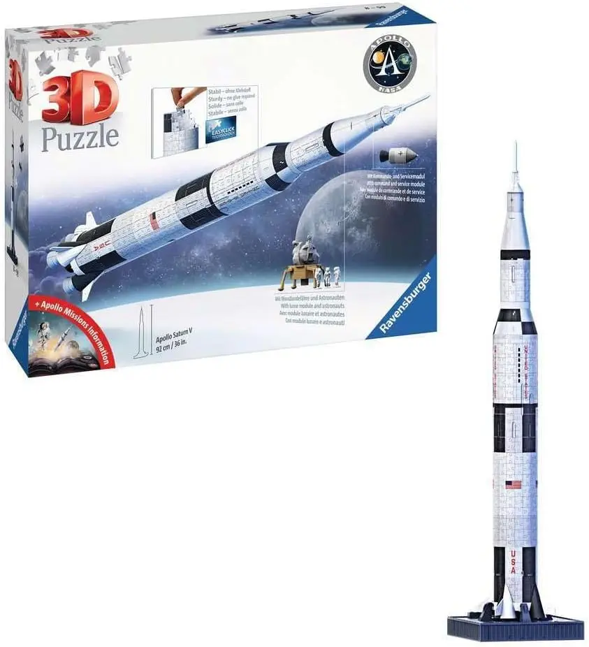 Apollo Saturn V Rocket Edition: 어린이를 위한 3D 직소 퍼즐 |   440개 조각 |   정통 우주선 복제품 |   EasyClick 기술