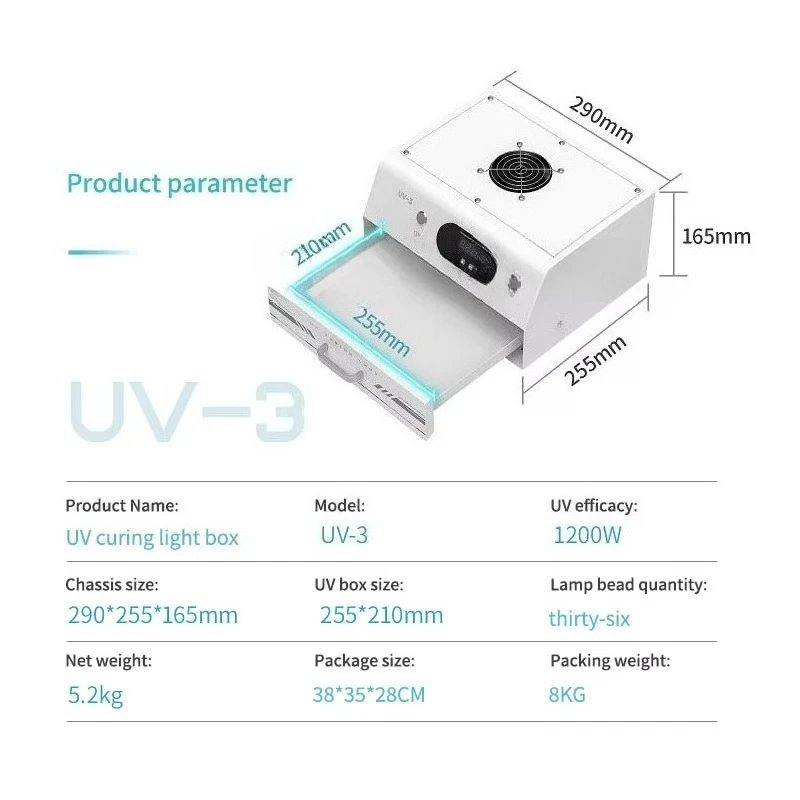 UV-3 High Efficient 1200W UV Curing Light Box Double Timing Intelligent Curing Lamp Phone LCD Edge Screen Dry Glue Repair Tools