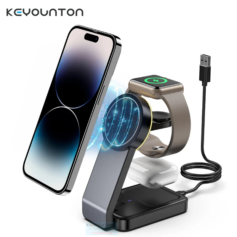 Foldable 3 in 1 Magnetic Travel Wireless Charging Station for IPhone15 14 13Mini AirPods 3 2 iWatch 9 8 7 for Samsung Galaxy S23