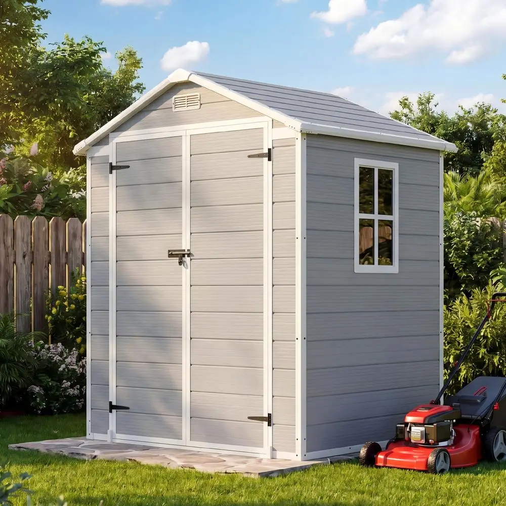 

Outdoor Storage Shed 5 x 3FT, Resin Shed with Floor and Lockable Door, Plastic Sheds for Garbage Can, Tool, Accessories, Lawn,